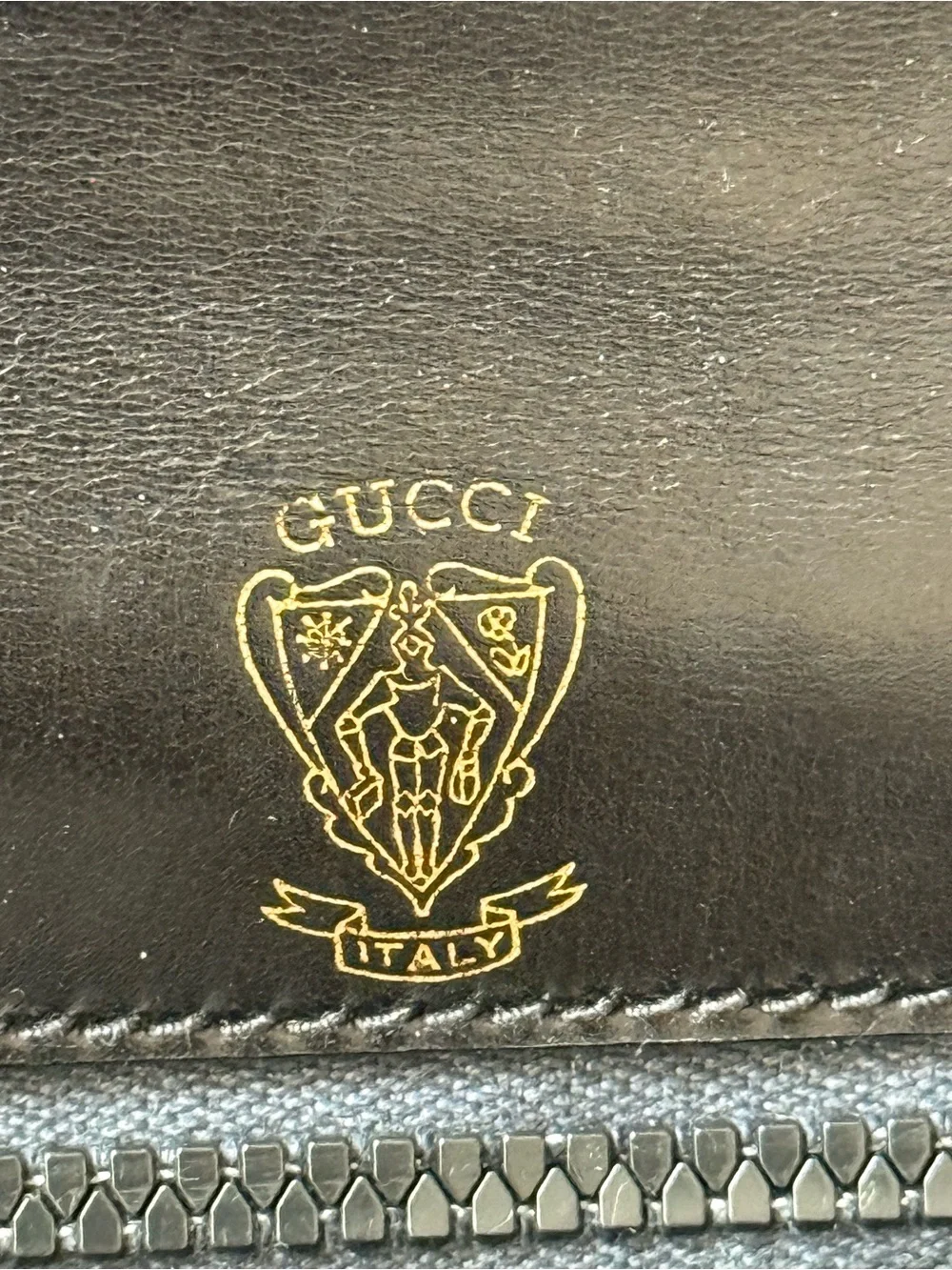 Vintage Gucci Black Leather Structured Top Handle Handbag GG Clasp
